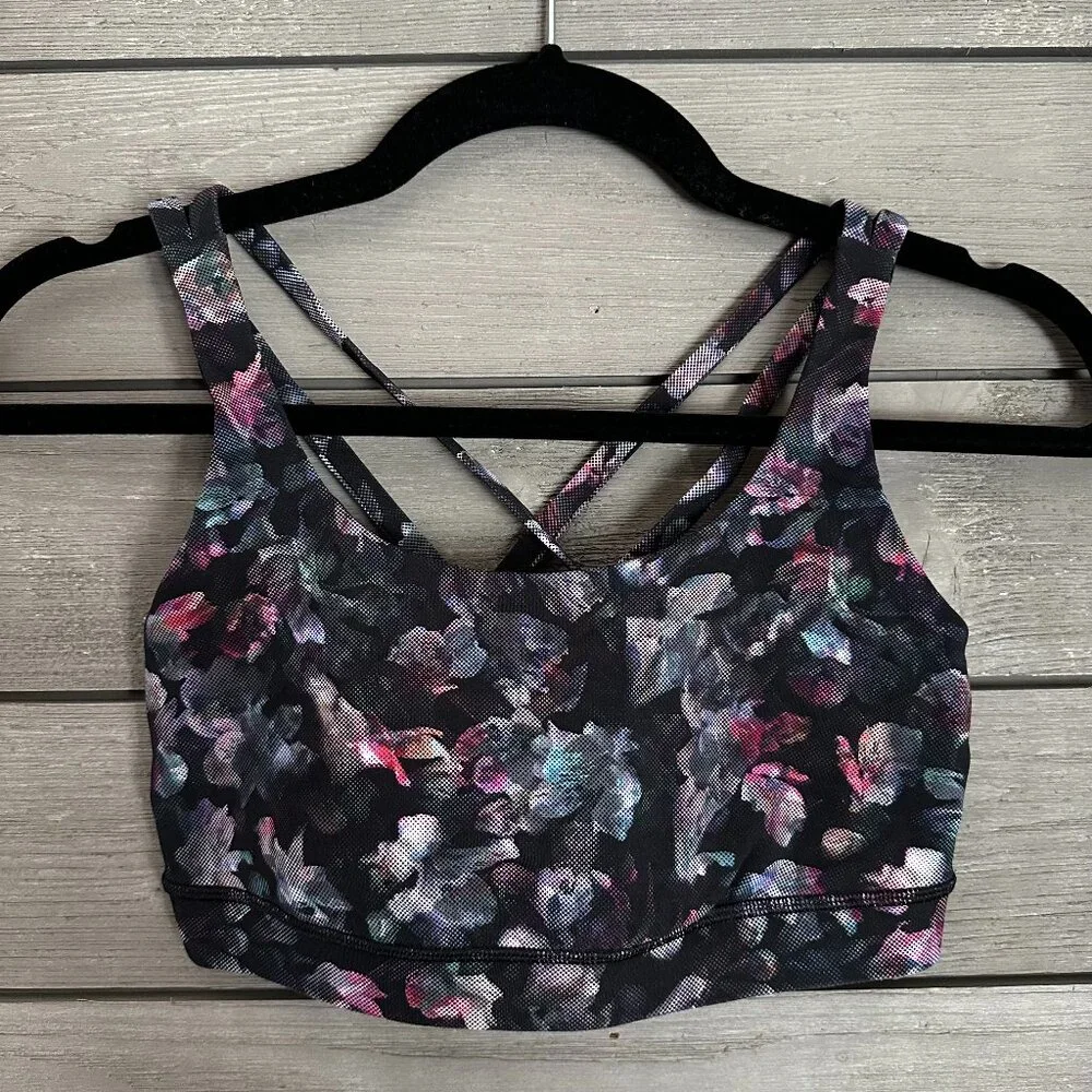 Lululemon Energy Bra Activate Pink Black Floral Multi Size 6